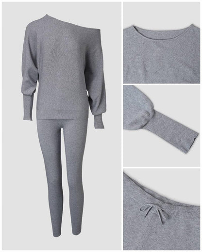 CHICME 2 Piece Lounge Outfit Long Sleeve Knit Pullover Tops Drawstring Pants Set Tracksuit Sweatsuit