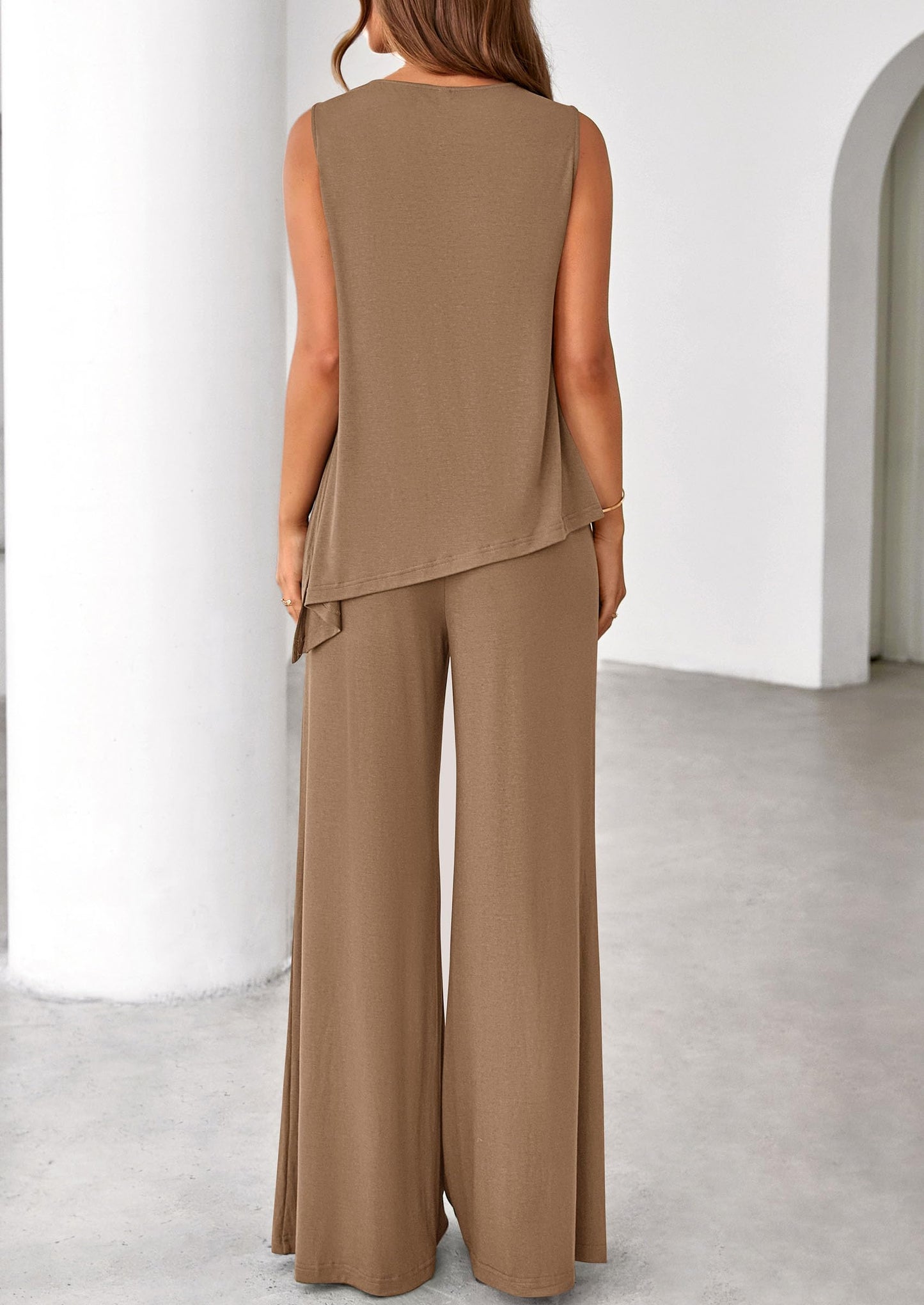 PRETTYGARDEN Women's 2026 Two Piece Matching Lounge Sets Asymmetrical Split Tank Tops Wide Leg Pants Summer Outfits Tracksuit