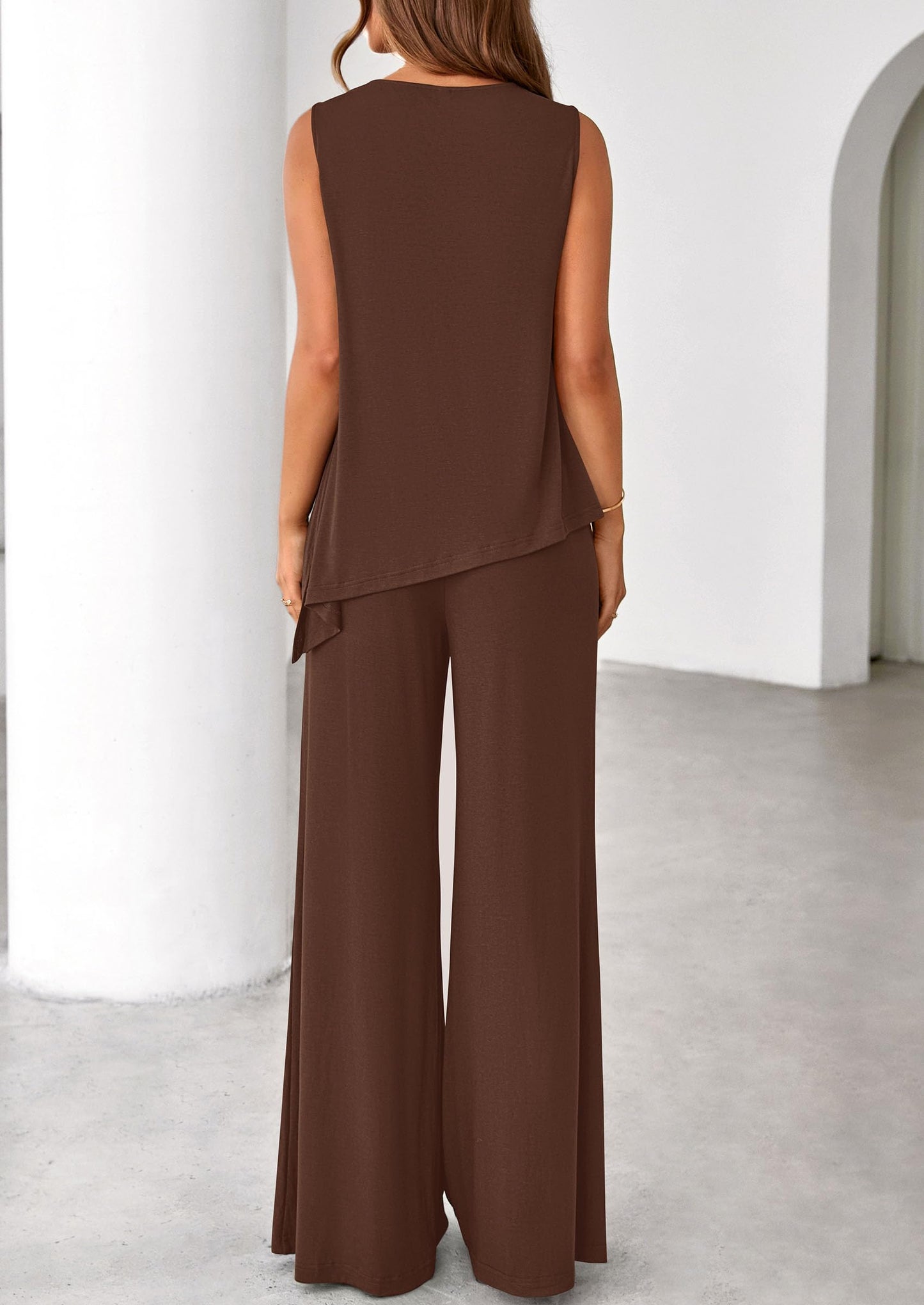PRETTYGARDEN Women's 2026 Two Piece Matching Lounge Sets Asymmetrical Split Tank Tops Wide Leg Pants Summer Outfits Tracksuit
