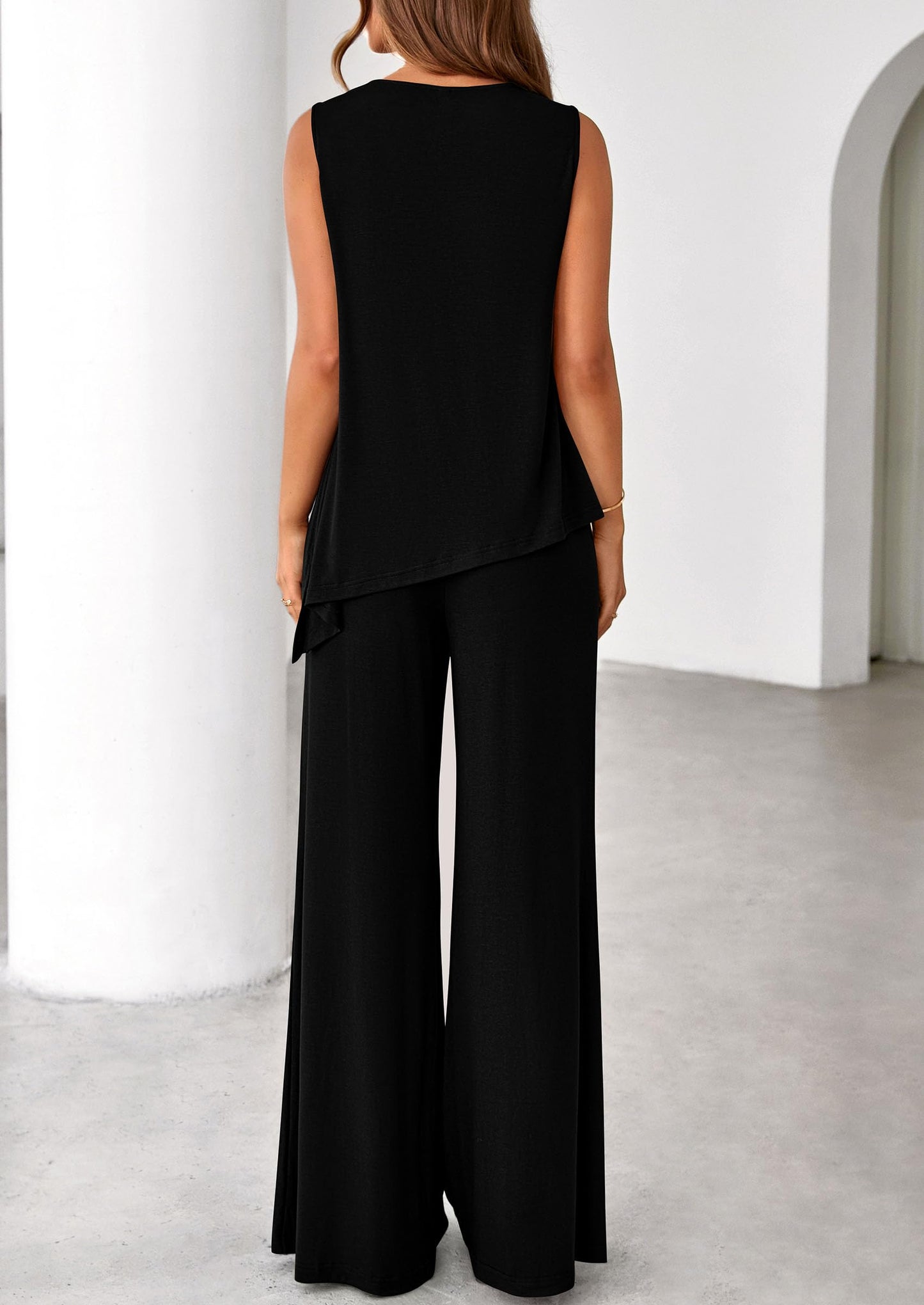PRETTYGARDEN Women's 2026 Two Piece Matching Lounge Sets Asymmetrical Split Tank Tops Wide Leg Pants Summer Outfits Tracksuit