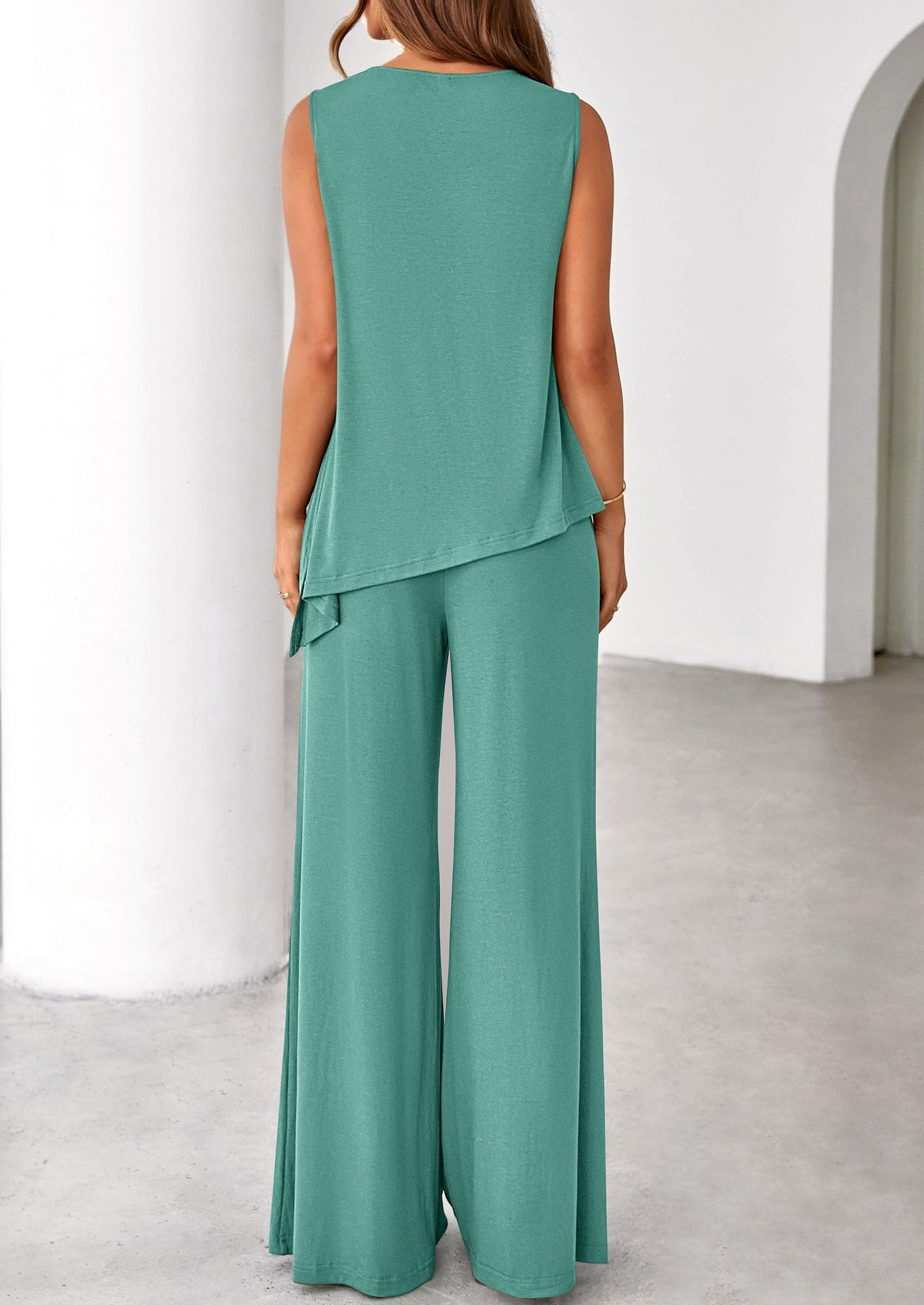 PRETTYGARDEN Women's 2026 Two Piece Matching Lounge Sets Asymmetrical Split Tank Tops Wide Leg Pants Summer Outfits Tracksuit