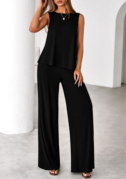 PRETTYGARDEN Women's 2026 Two Piece Matching Lounge Sets Asymmetrical Split Tank Tops Wide Leg Pants Summer Outfits Tracksuit