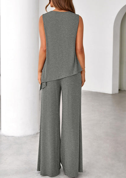 PRETTYGARDEN Women's 2026 Two Piece Matching Lounge Sets Asymmetrical Split Tank Tops Wide Leg Pants Summer Outfits Tracksuit